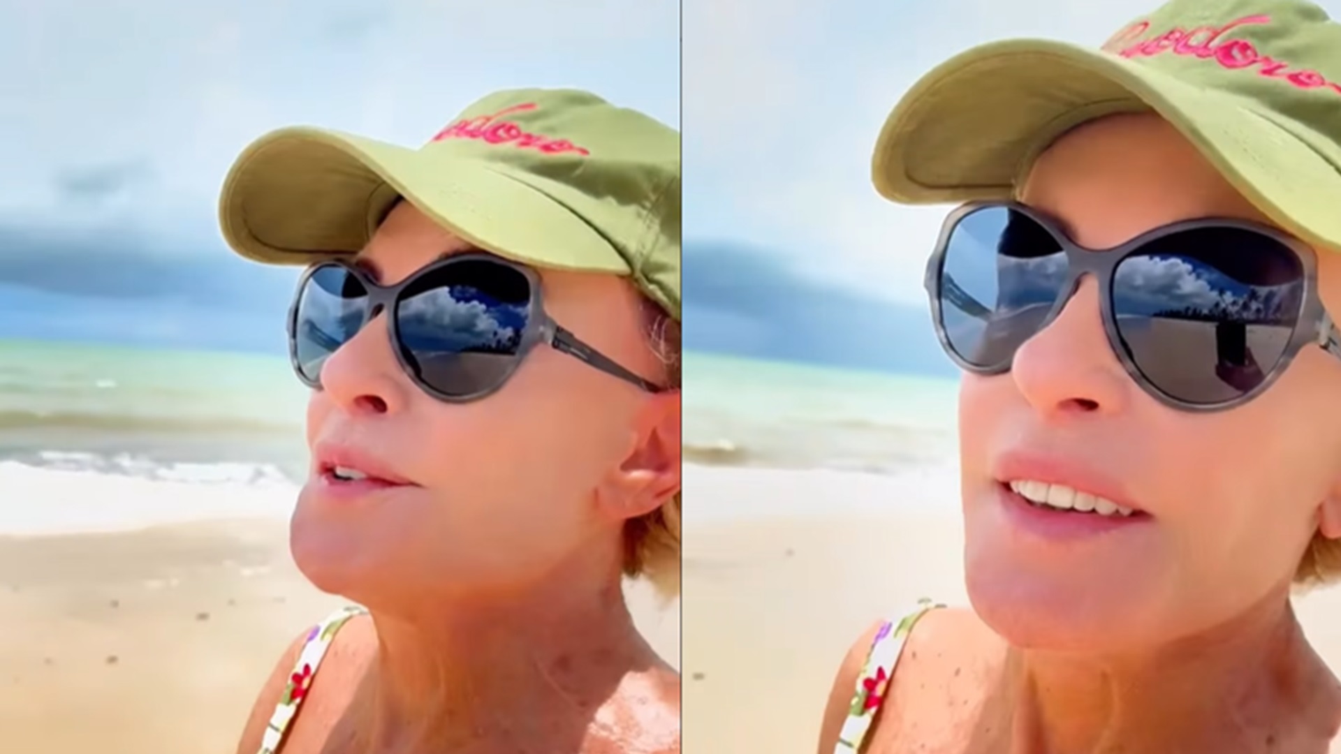 De biquíni, Ana Maria Braga chama atenção ao mostrar vídeo em praia deserta: ‘Lindona