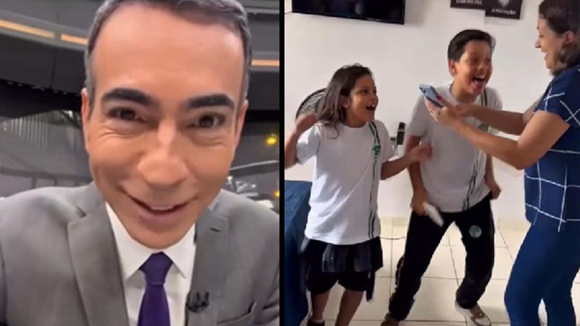 César Tralli surpreende fã mirim que recriou cenário do Jornal Hoje em seu quarto