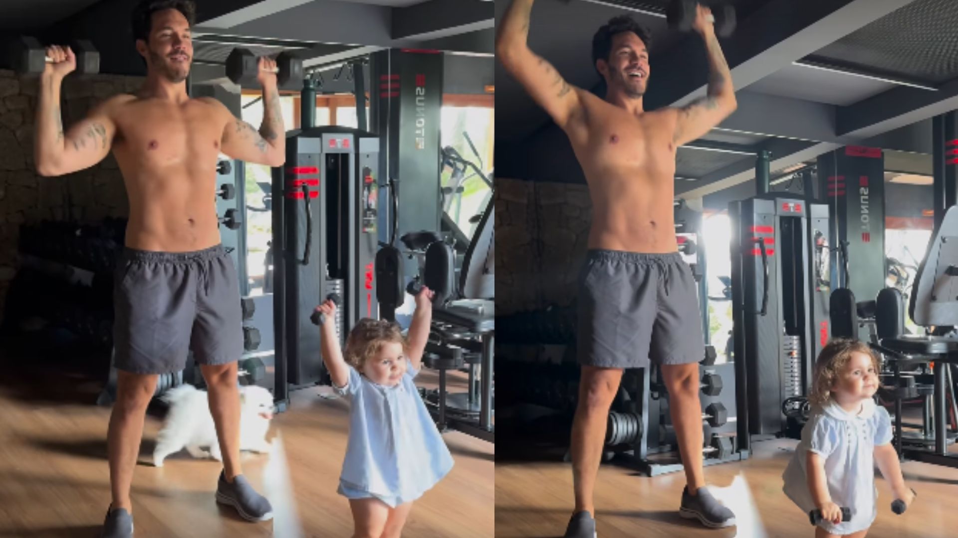 Eliezer mostra treino na companhia da filha, Lua, em casa: “Minha parceira”