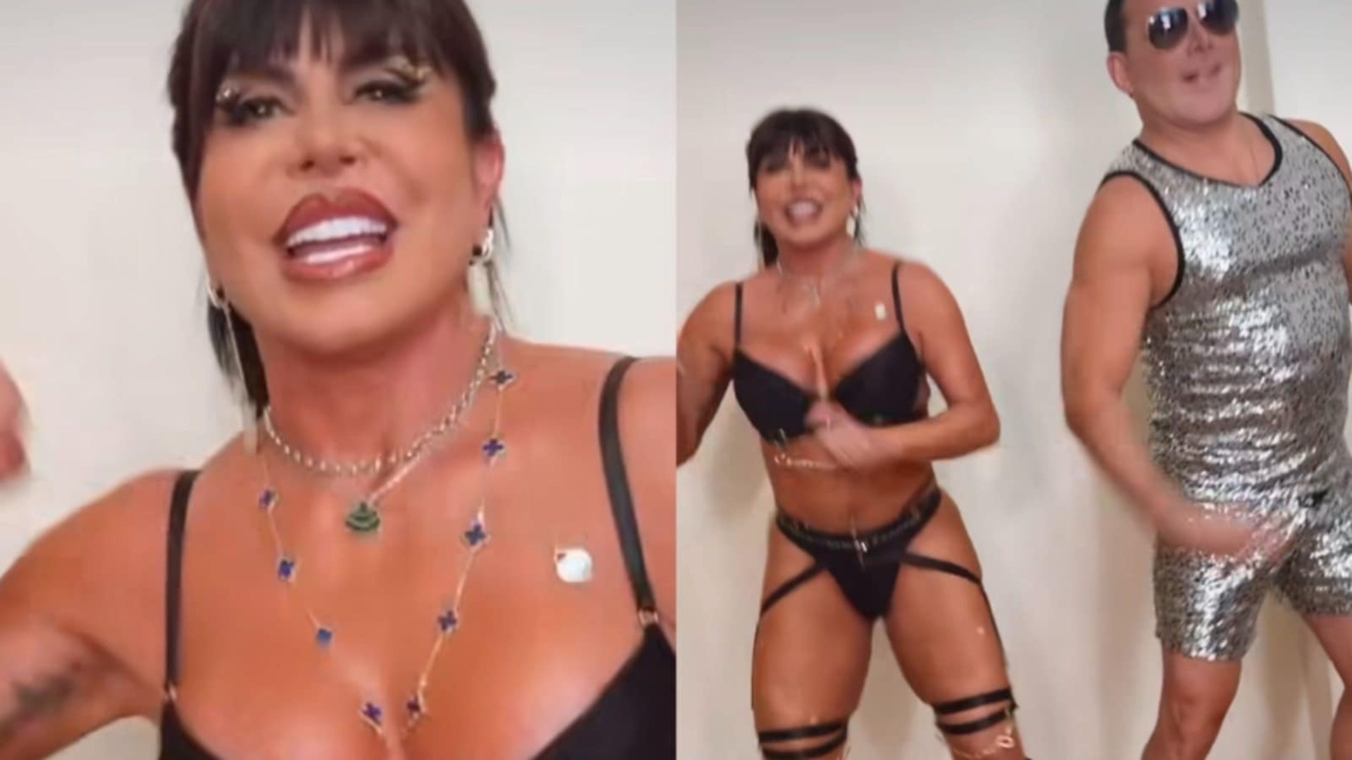 Gretchen e o marido chamam atenção com look para curtirem Carnaval