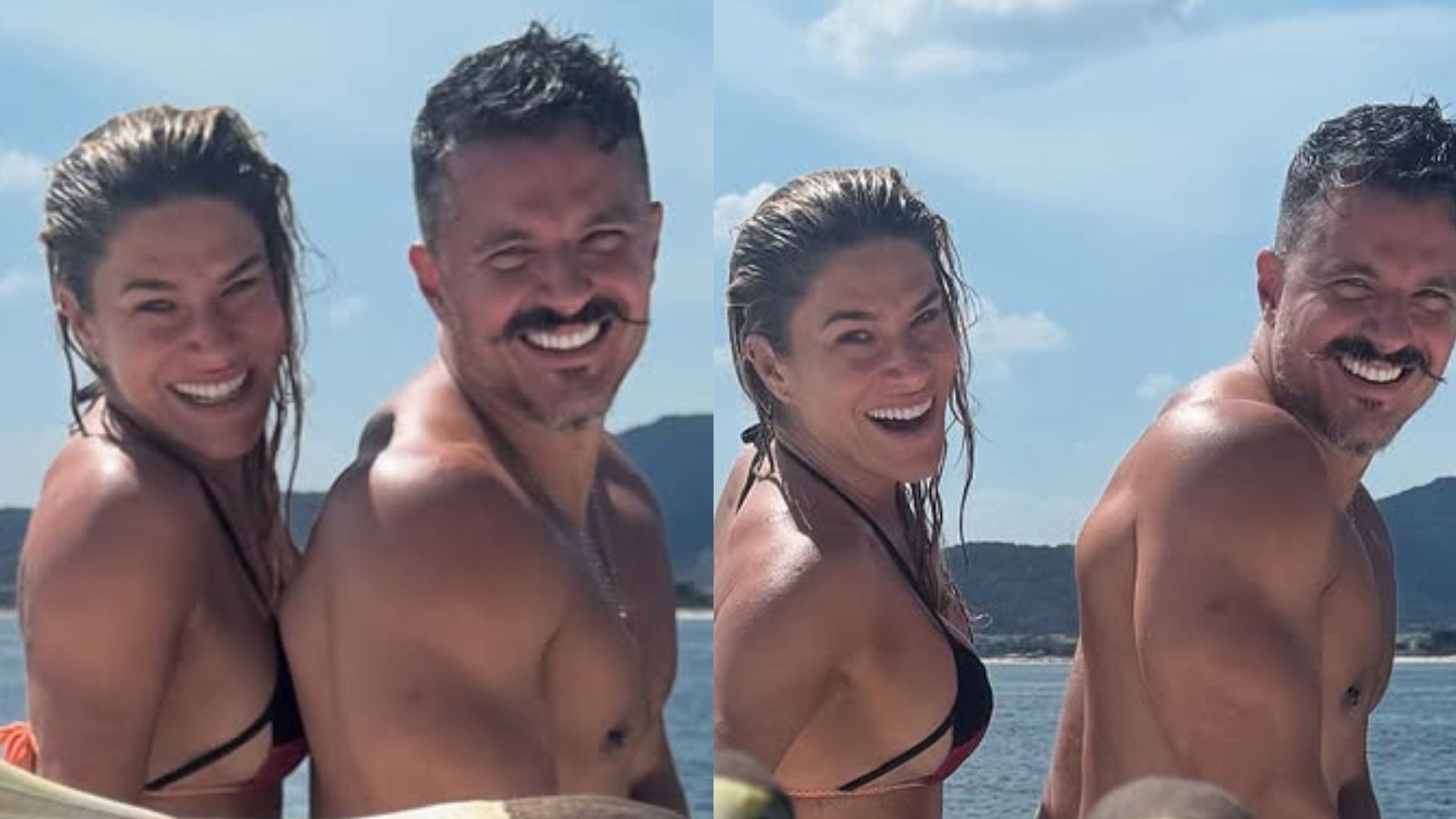 Priscila Fantin posa de biquíni com o marido e registra momento inusitado