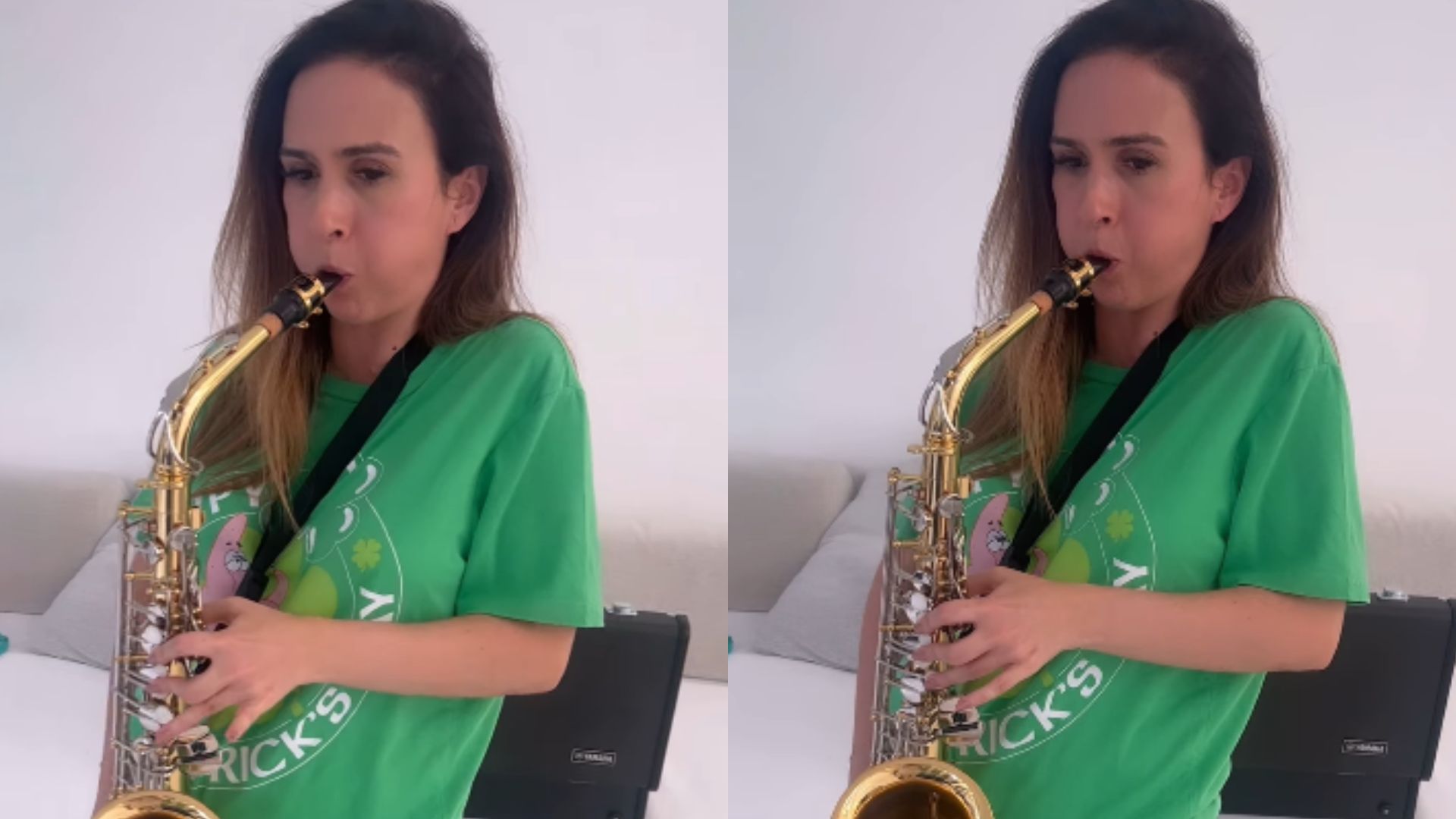 Tatá Werneck tem primeira aula de saxofone e resultado anima: “Me apaixono de vez”