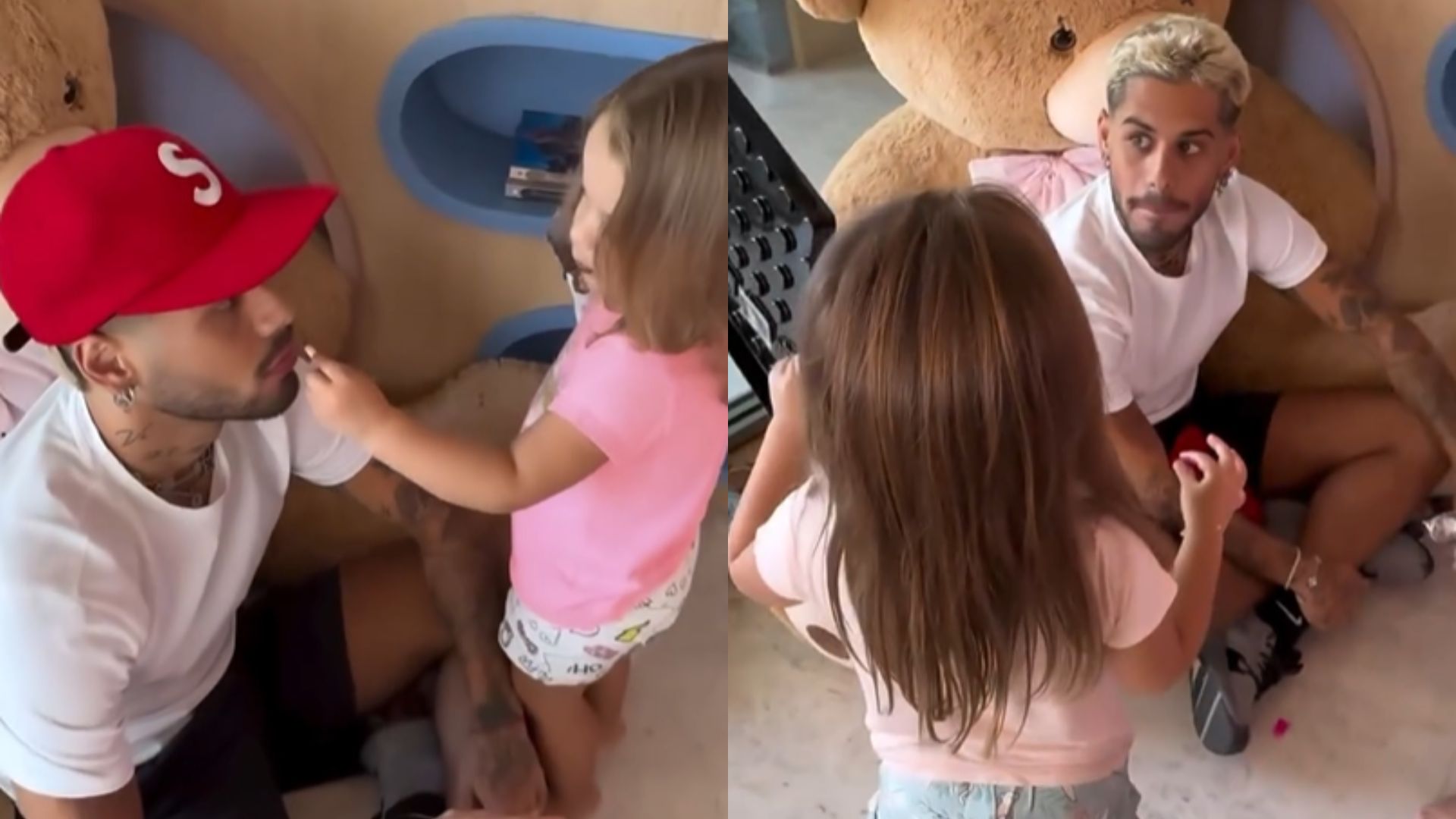 Zé Felipe encanta ao ser maquiado pelas filhas, Maria Alice e Maria Flor