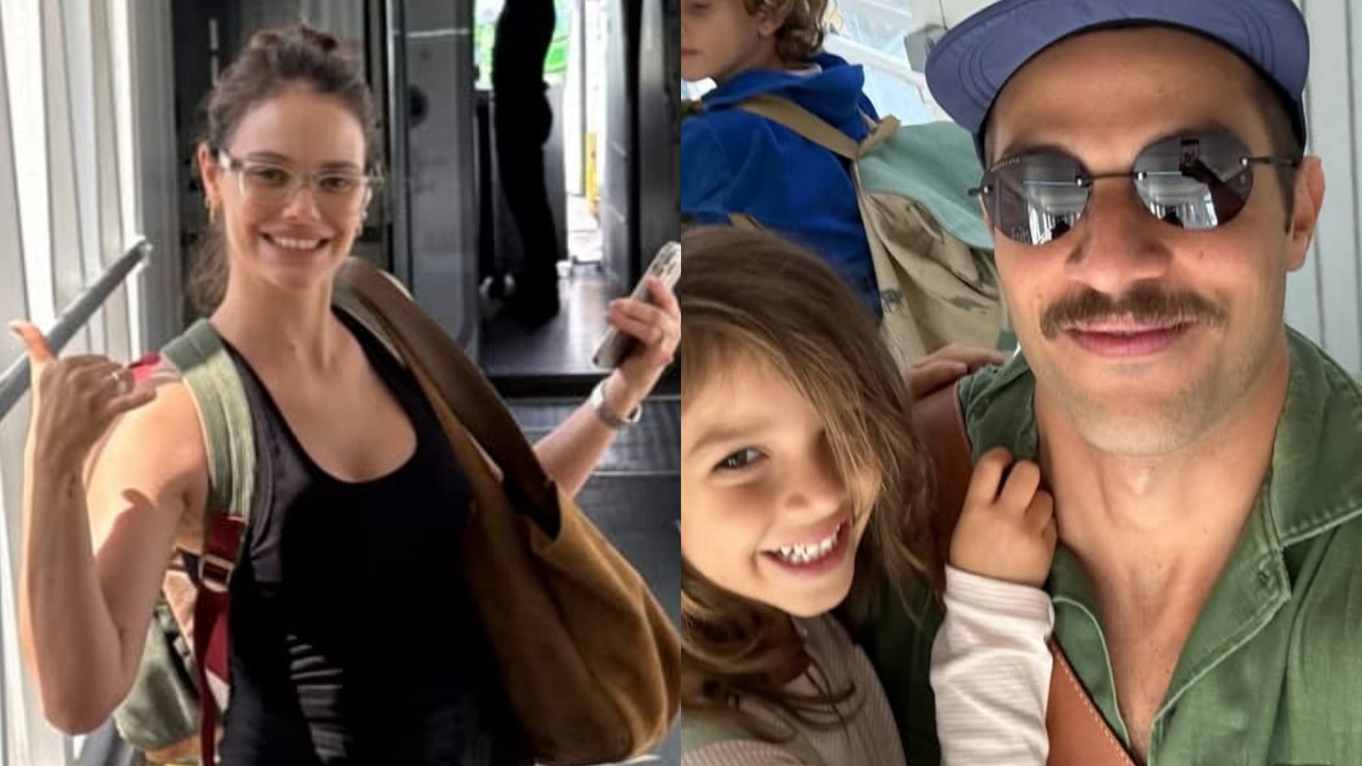 Chay Suede posta fotos com a mulher e os filhos no aeroporto