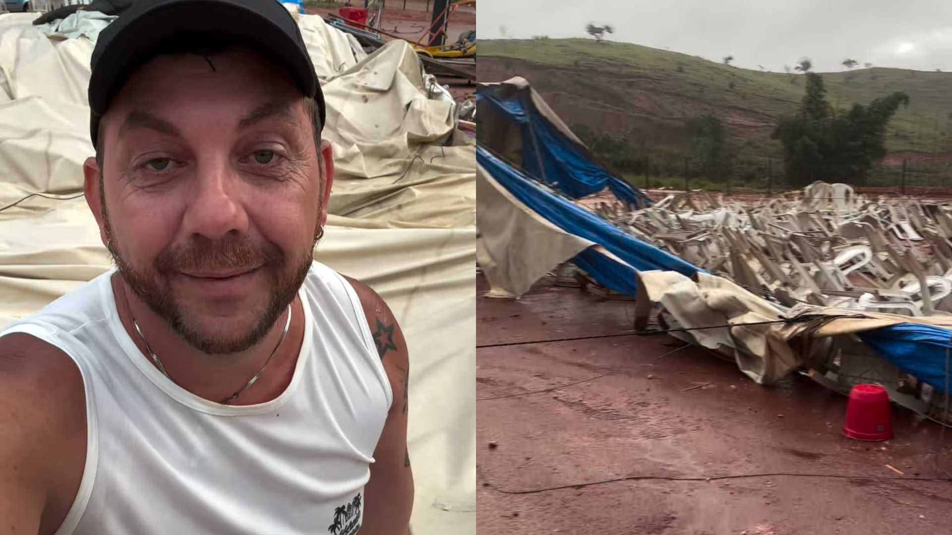 Edilberto, do BBB 25, mostra circo destruído após temporal: ‘Derrubou’