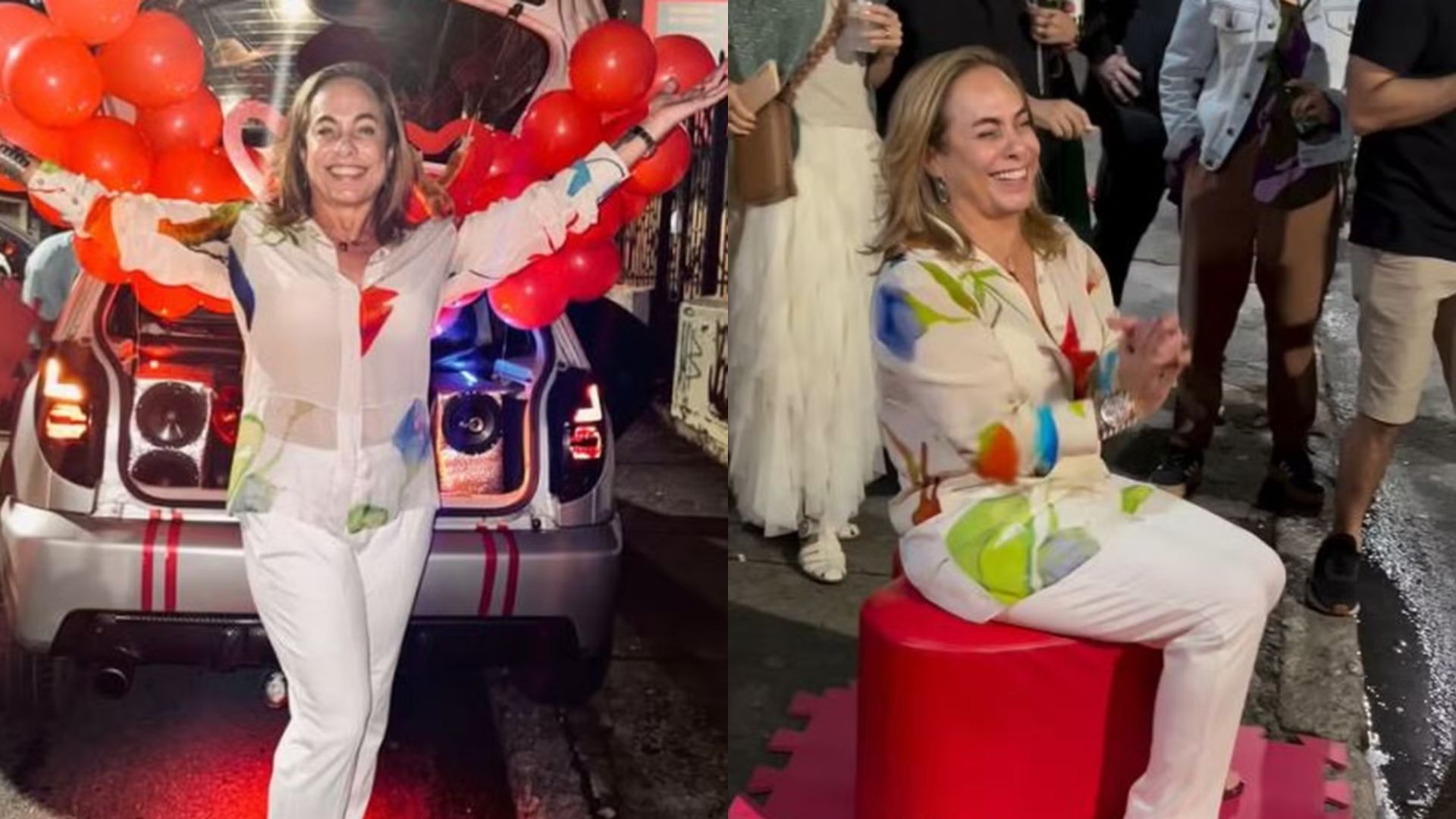 Cissa Guimarães celebra aniversário e é surpreendida com homenagem em carro de som