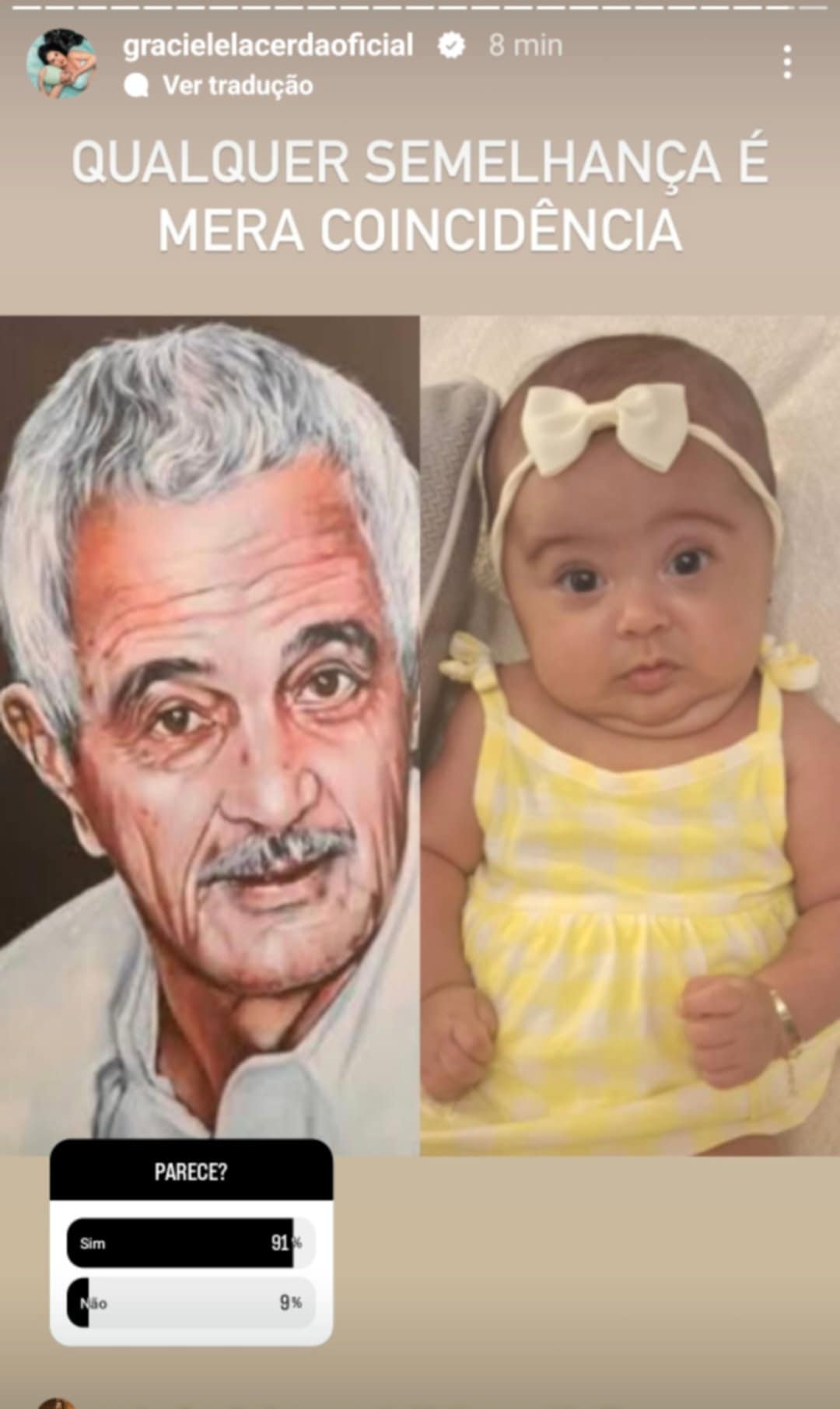 Graciele Lacerda impressiona ao mostrar semelhança da filha com o avô; veja