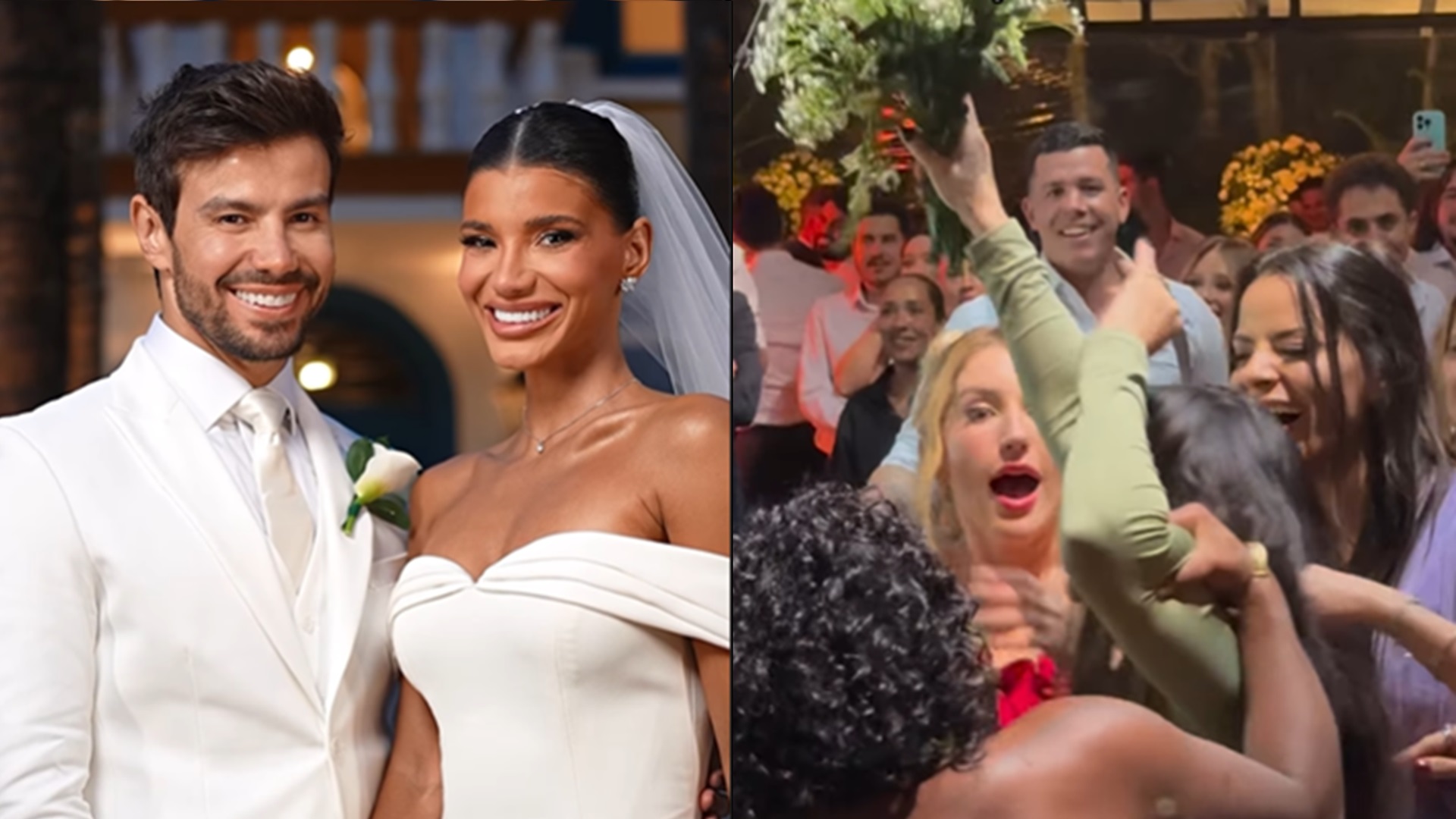 Quem foi? Amiga famosa pega o buquê no casamento de Jakelyne Oliveira e Mariano