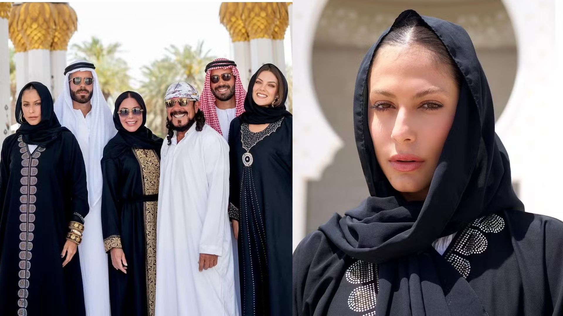 Em Abu Dhabi, Mari Gonzalez visita mesquita e posa com Bell Marques e família