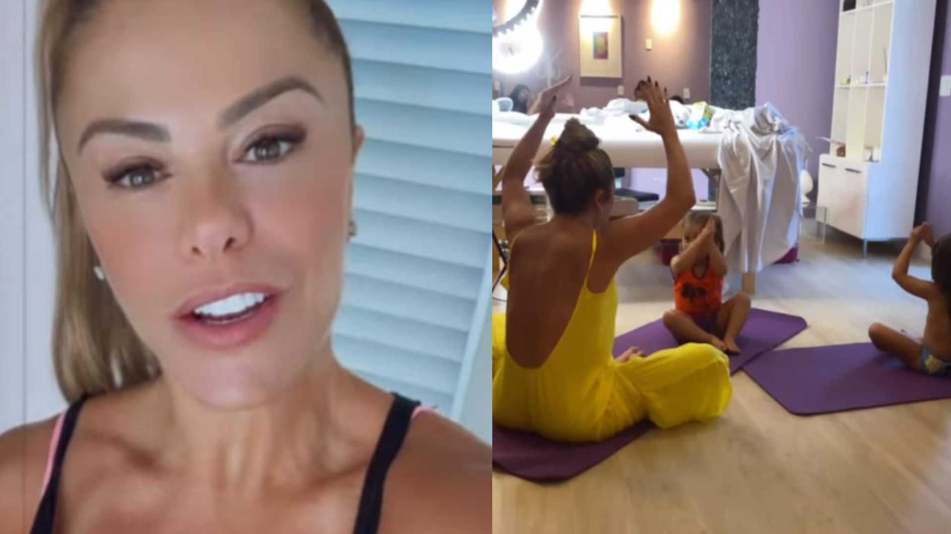 Poliana Rocha curte aula de yoga ao lado de Maria Alice e Maria Flor