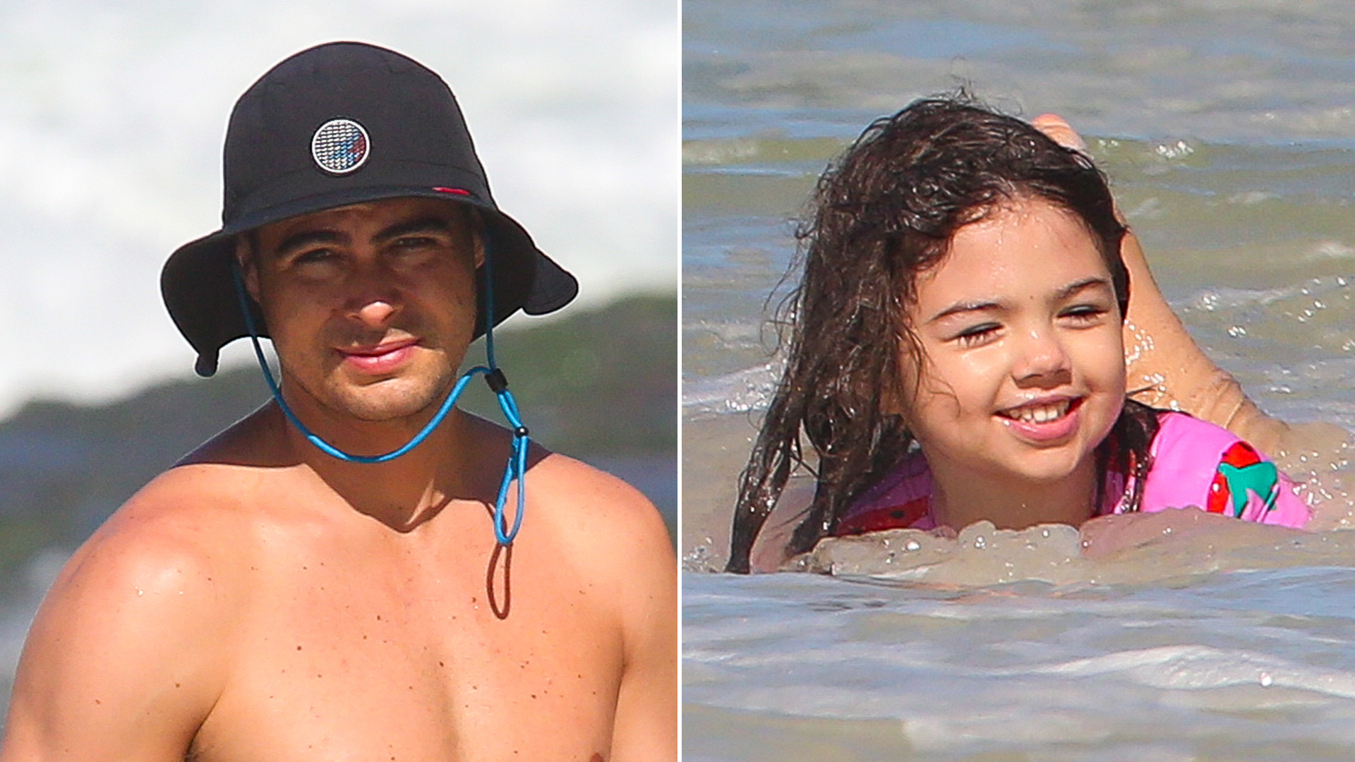 Rafael Vitti curte o dia na praia com a filha, Clara Maria