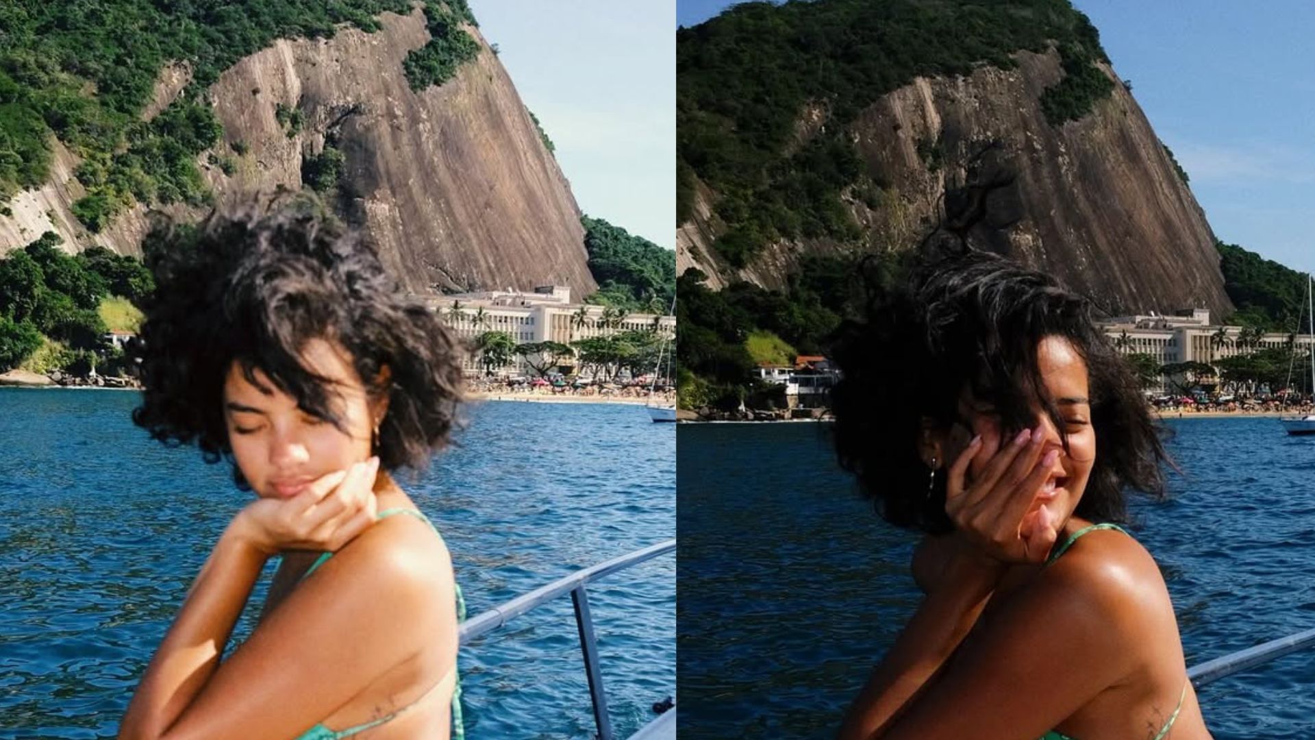 Bella Campos esbanja beleza durante passeio de lancha