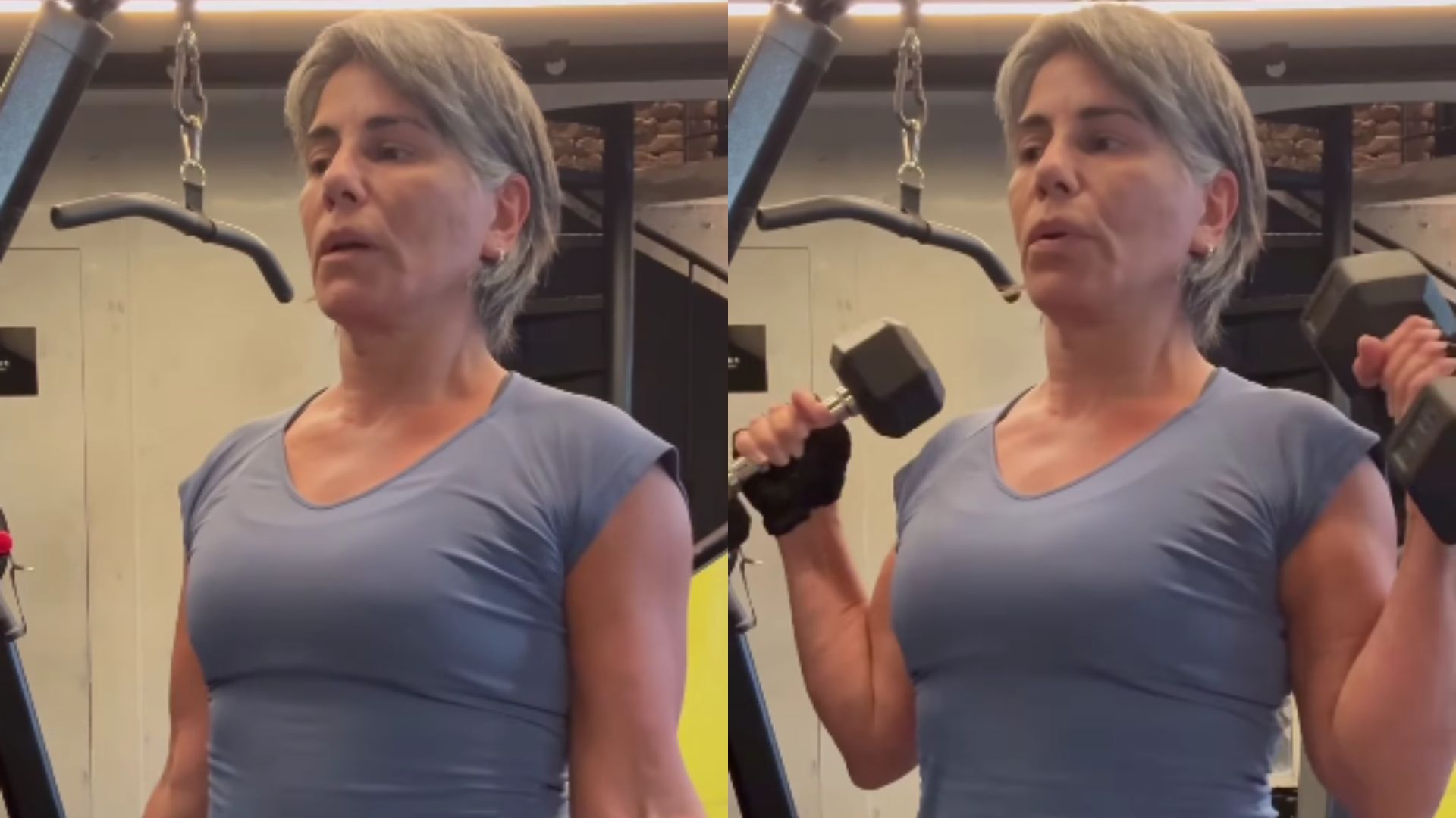 Gloria Pires impressiona ao aparecer treinando musculação