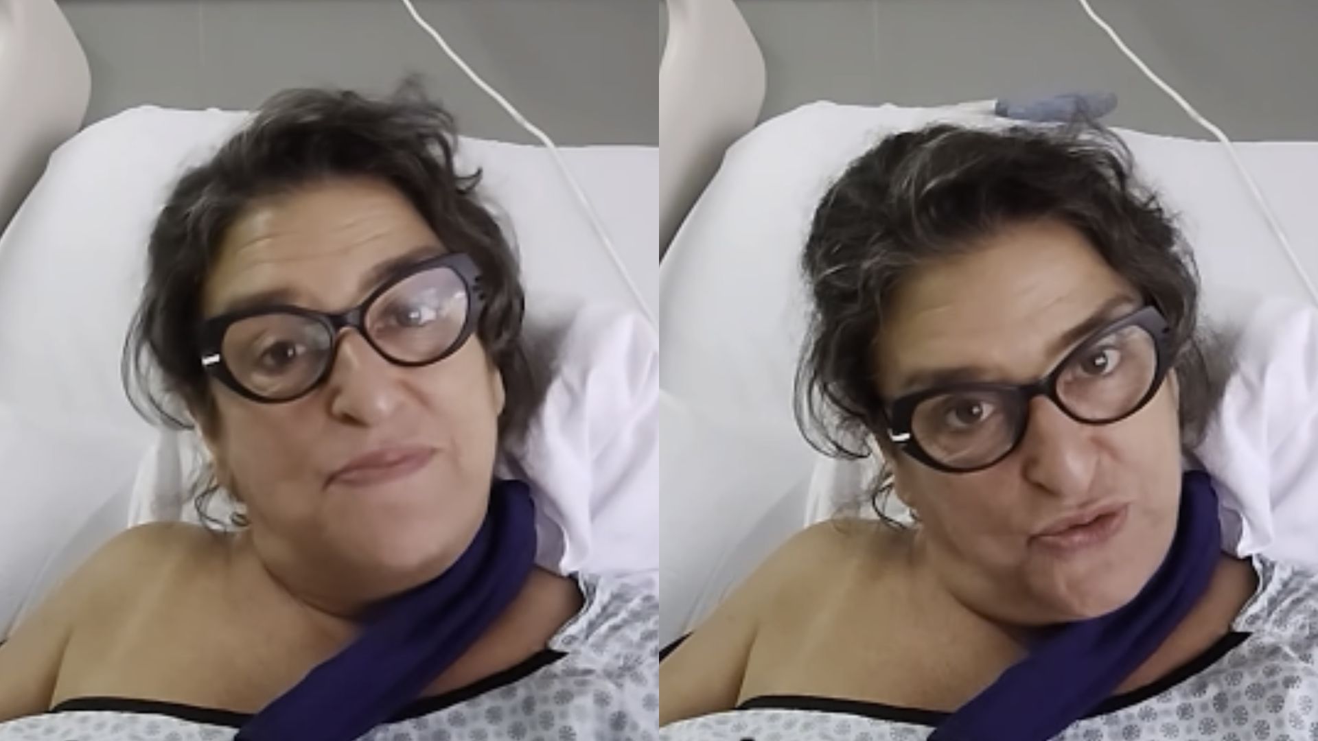 Após acidente, Grace Gianoukas aparece internada com tipoia ortopédica no braço
