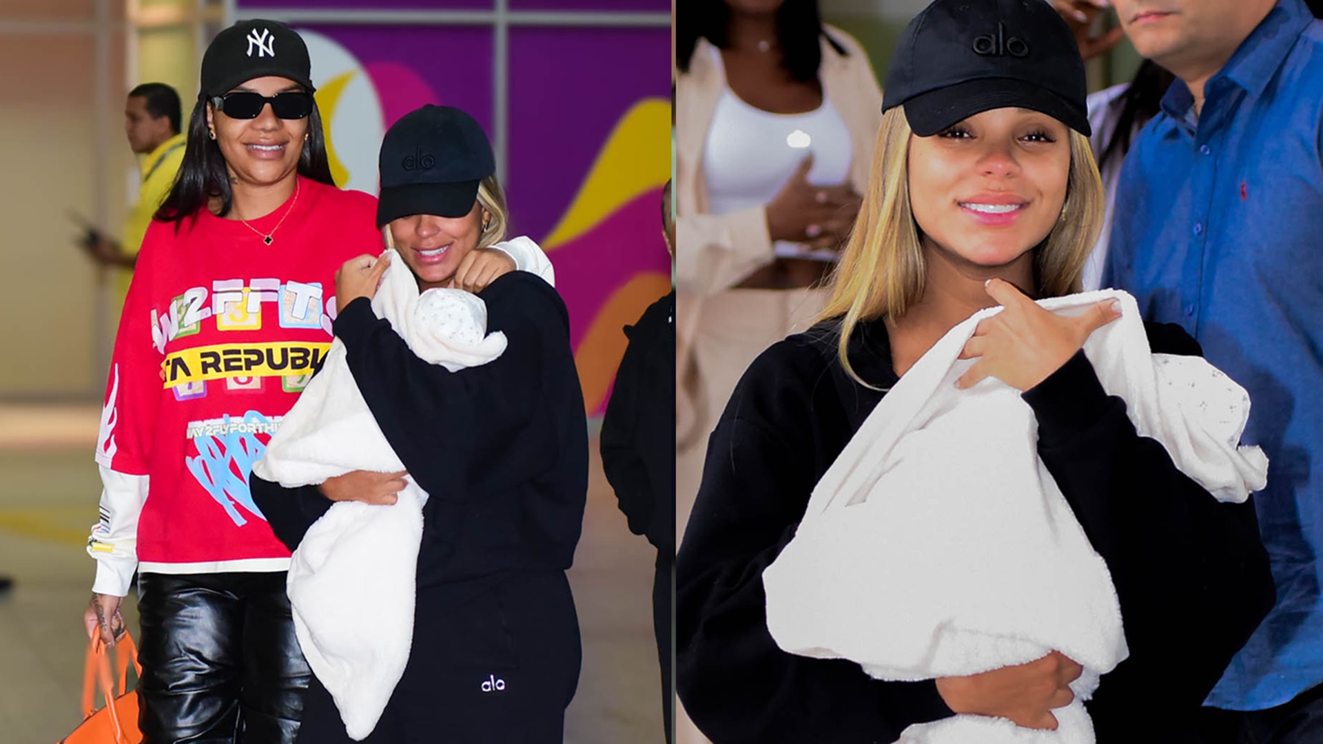 Ludmilla e Brunna Gonçalves desembarcam no Brasil com a filha após parto em Miami