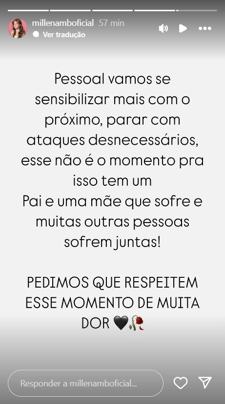 Pais de Millena Brand&atilde;o lamentam ataques - Reprodu&ccedil;&atilde;o/Instagram