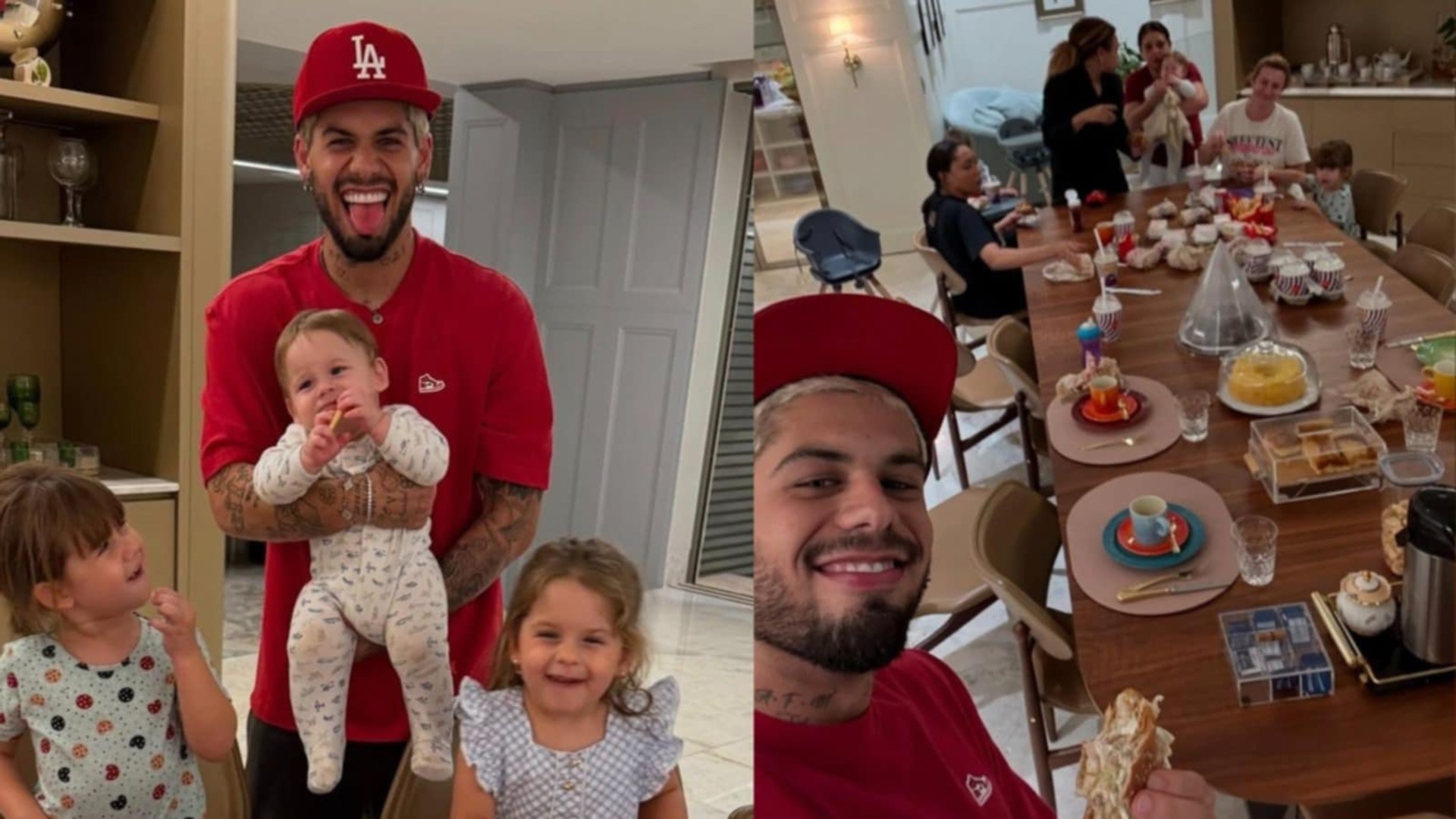 Zé Felipe mostra janta com os filhos e as babás sem Virginia em casa; veja