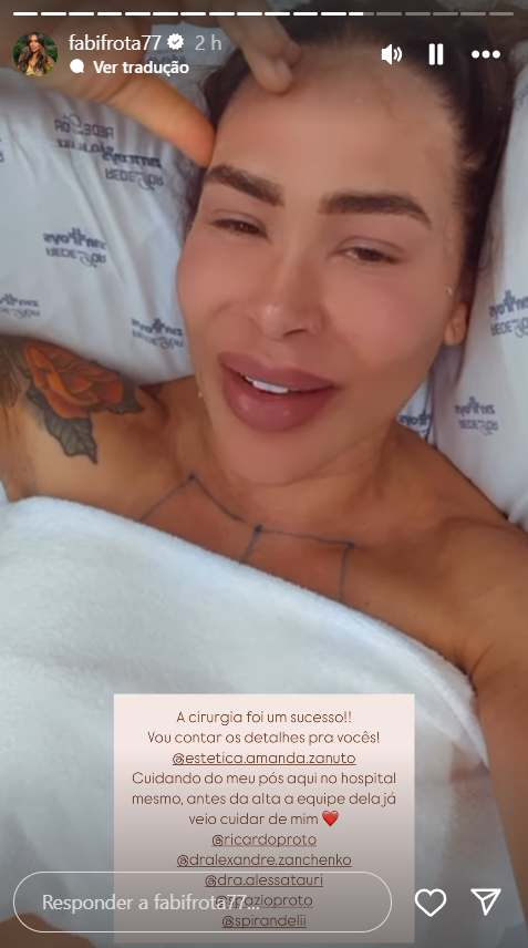 Fabiana Frota passa por cirurgia para remo&ccedil;&atilde;o de tela abdominal - Foto: Reprodu&ccedil;&atilde;o/Instagram