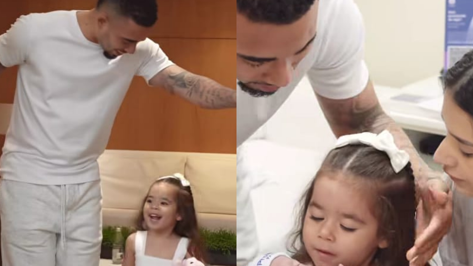 Mulher de Gabriel Jesus mostra a filha mais velha conhecendo o irmão caçula