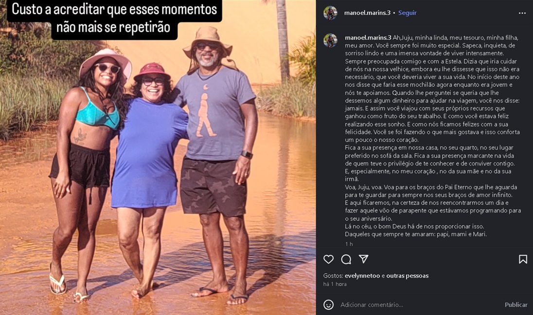 Post do pai de Juliana Marins no Instagram 