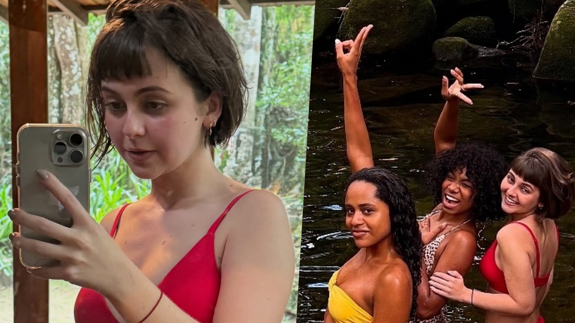 Klara Castanho curte cachoeira com elenco de ‘Garota do Momento’