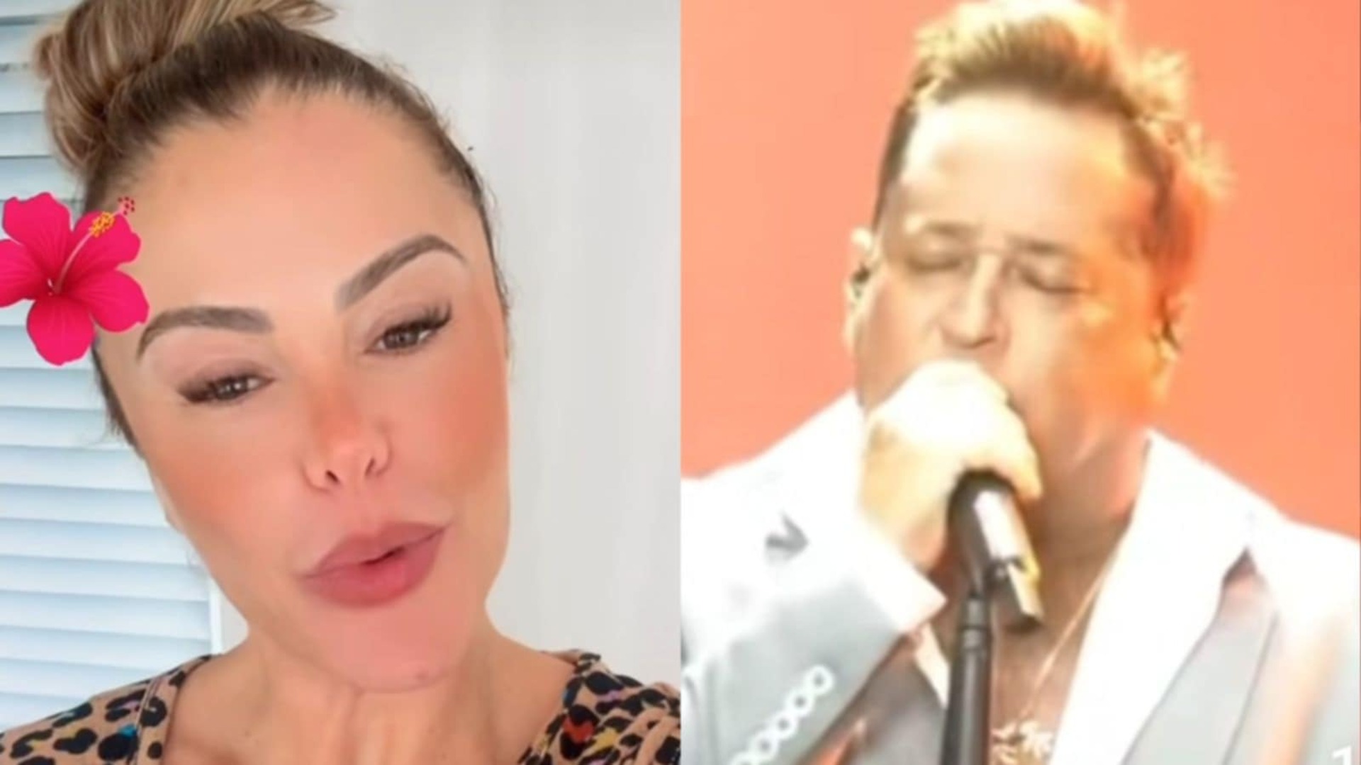 Poliana Rocha reage ao ver Leonardo fazendo show após beber: ‘Puxar’