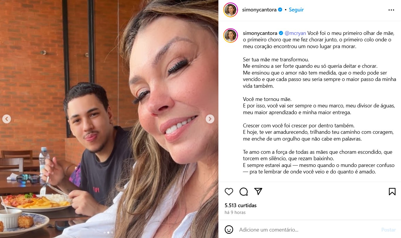 Simony celebra anivers&aacute;rio do filho mais velho - Reprodu&ccedil;&atilde;o/Instagram