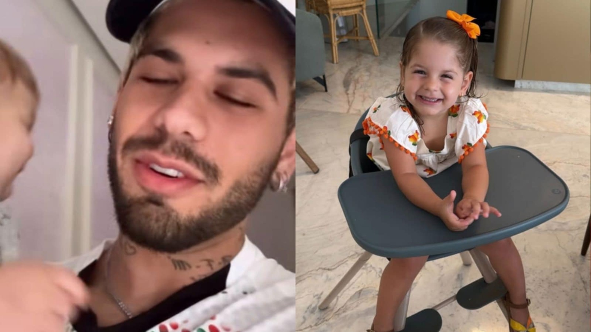 Zé Felipe aparece na mansão para tomar café com os filhos; veja