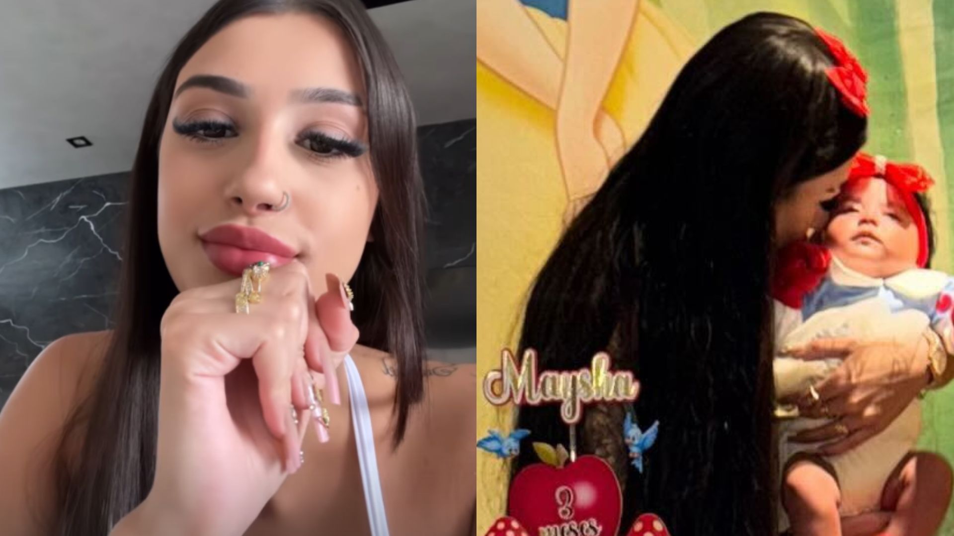 Bia Miranda posa com a filha caçula em festinha de mesversário da bebê