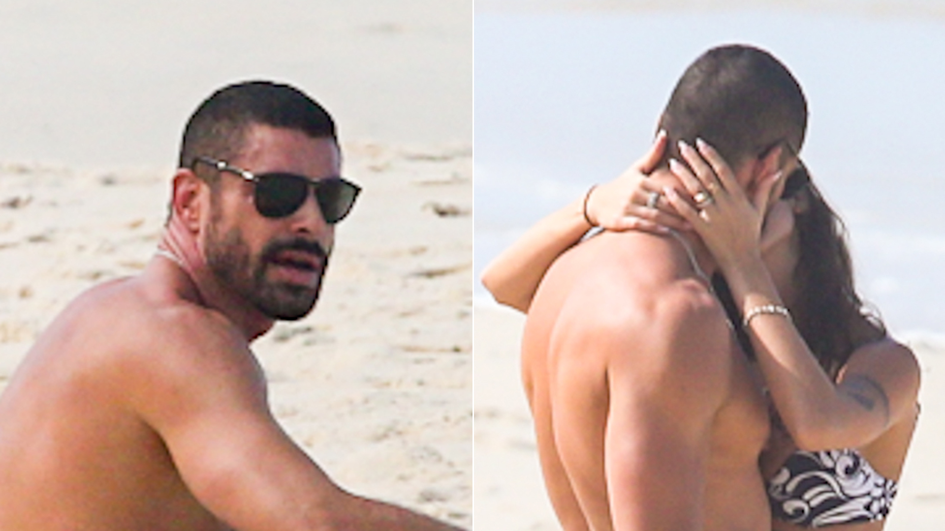 Cauã Reymond surge aos beijos com modelo em dia na praia