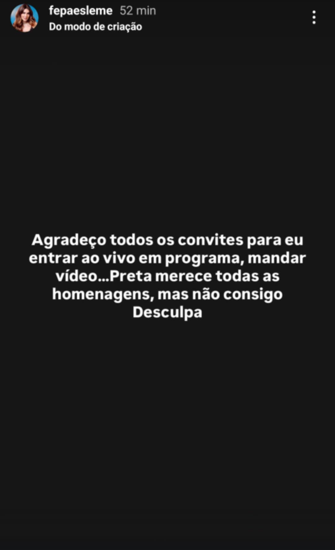Fernanda Paes Leme sobre despedida de Preta Gil