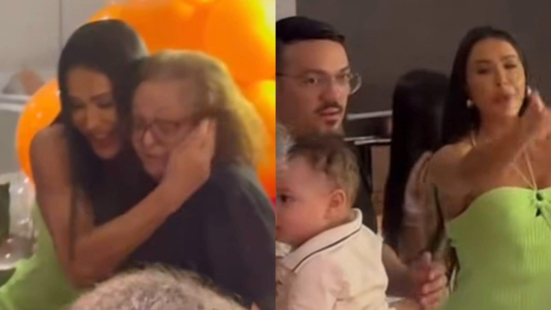 Gracyanne Barbosa reencontra Belo no aniversário da mãe do cantor