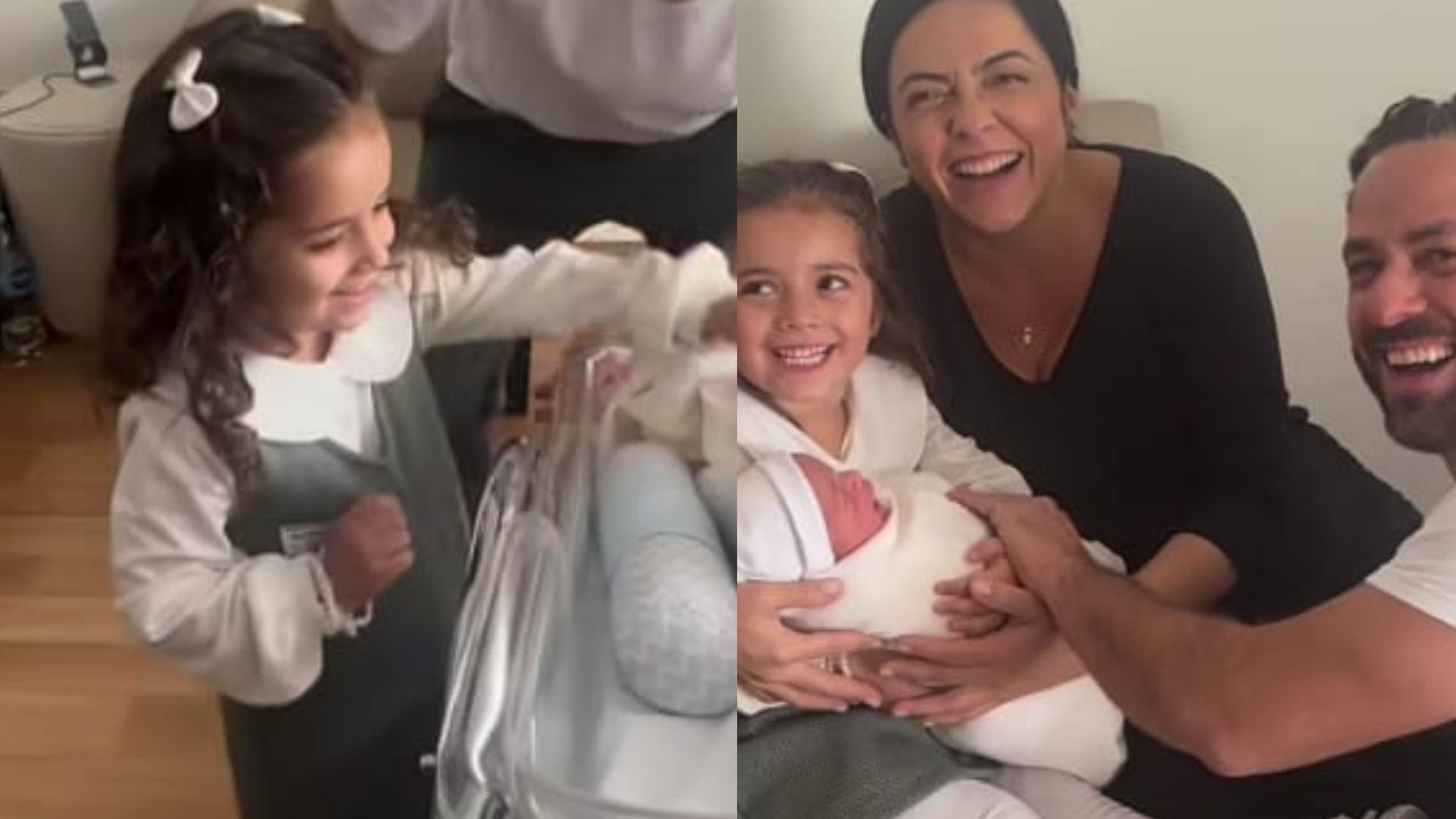 Izabella Camargo encanta ao mostrar a primogênita conhecendo o irmão caçula