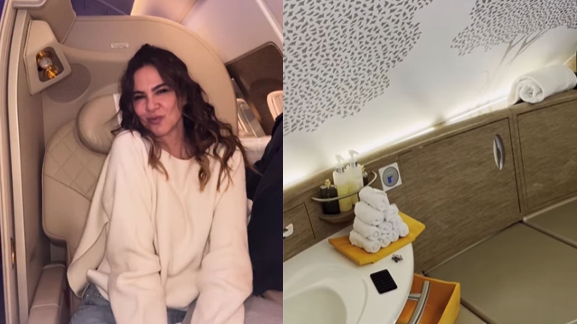 Luciana Gimenez revela como é um banheiro de luxo em um avião
