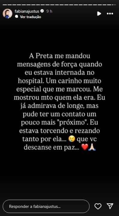 Fabiana Justus presta homenagem a Preta Gil - Reprodu&ccedil;&atilde;o/Instagram