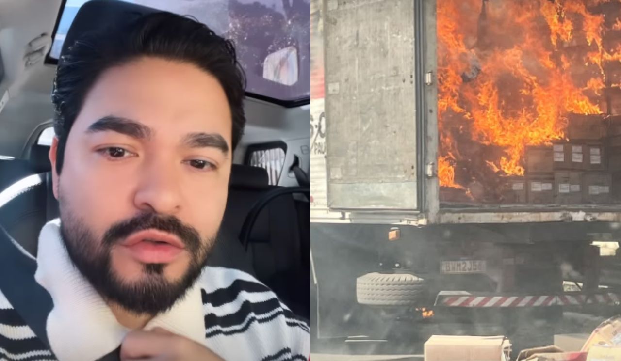 Yudi Tamashiro mostra caminhão em chamas e desabafa: ‘Medo de explodir’