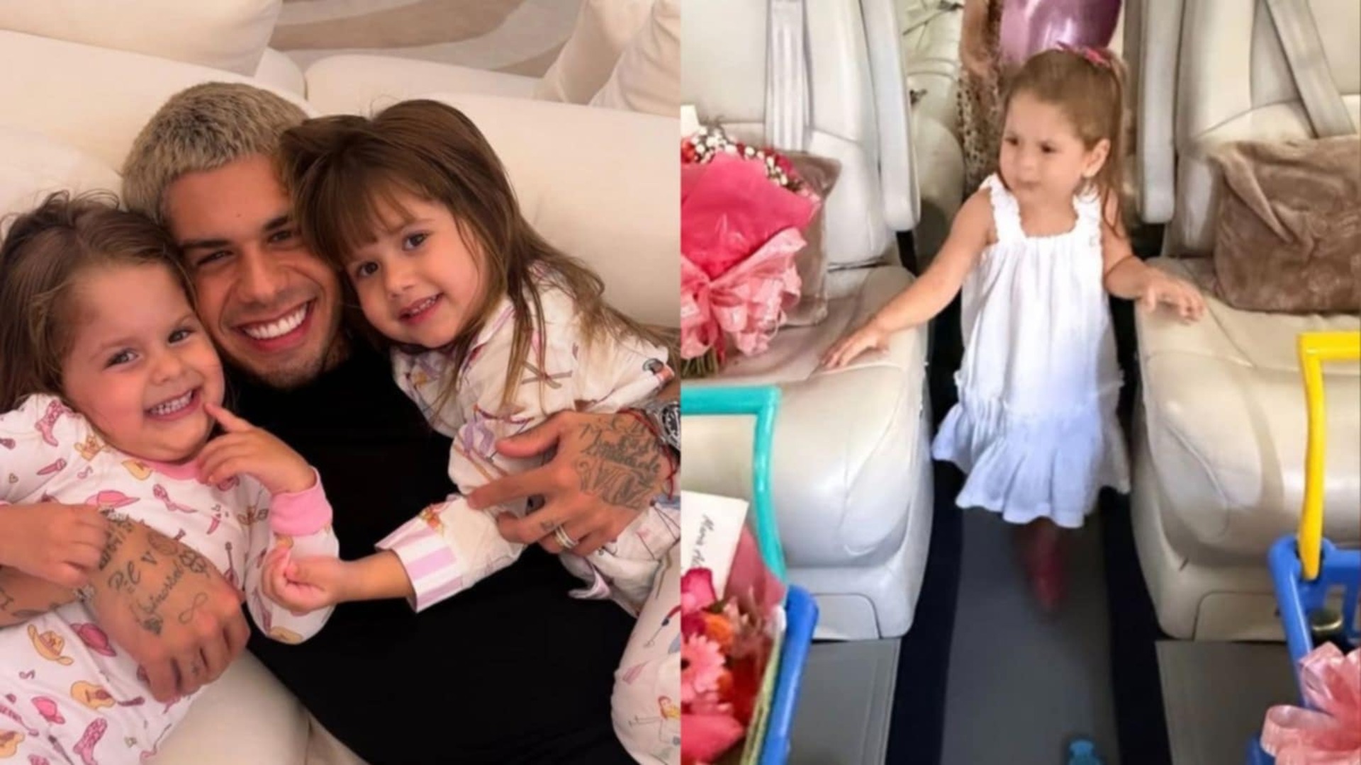 Zé Felipe trata as filhas como ‘princesas’ e faz surpresa em avião; veja