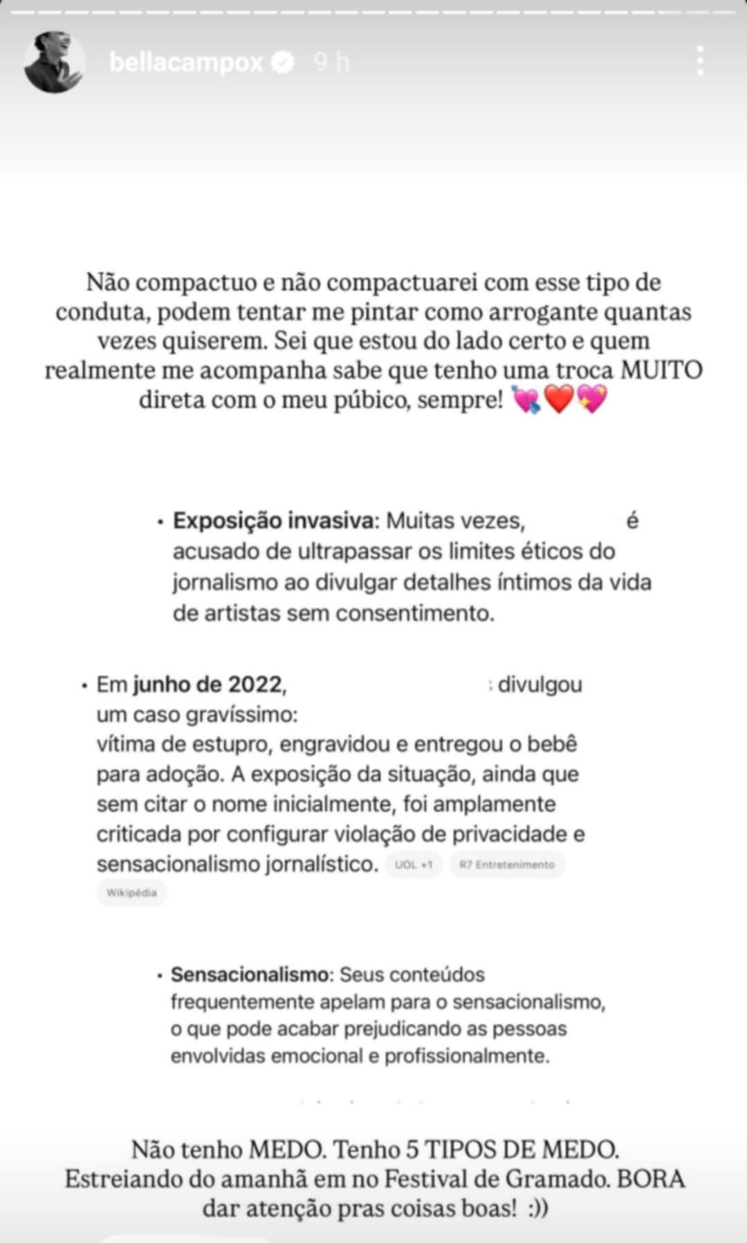 Bella Campos fala sobre n&atilde;o ter dado entrevista