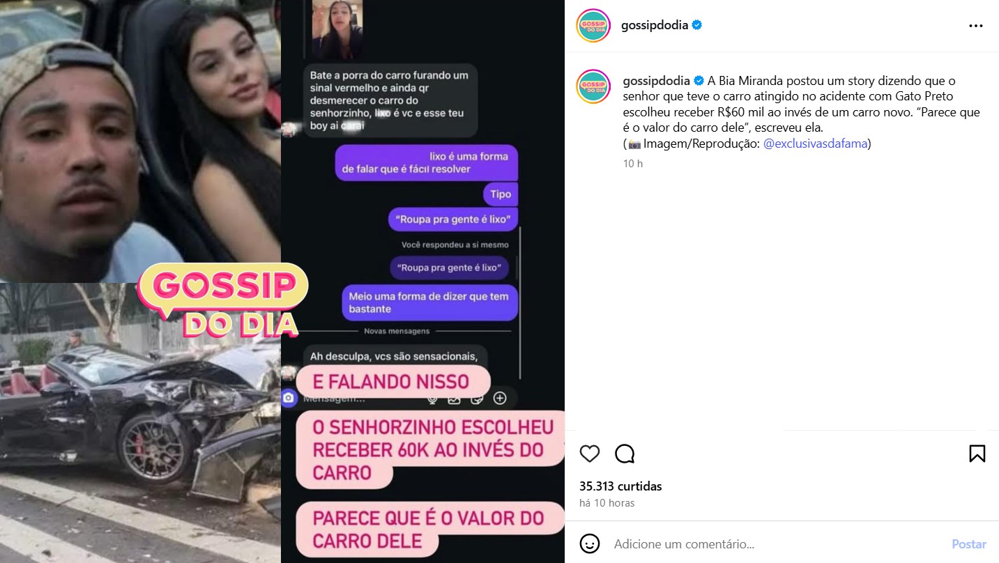 Bia Miranda revela acordo com v&iacute;tima de acidente - Foto: Reprodu&ccedil;&atilde;o / Instagram