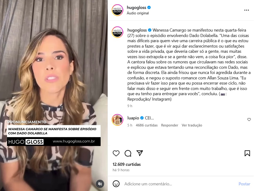 Luana Piovani deixa coment&aacute;rio sobre v&iacute;deo de Wanessa Camargo - Foto: Reprodu&ccedil;&atilde;o / Instagram