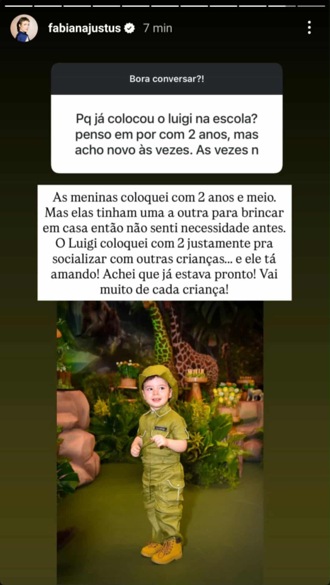 Fabiana Justus explica por que colocou o filho ca&ccedil;ula na escola