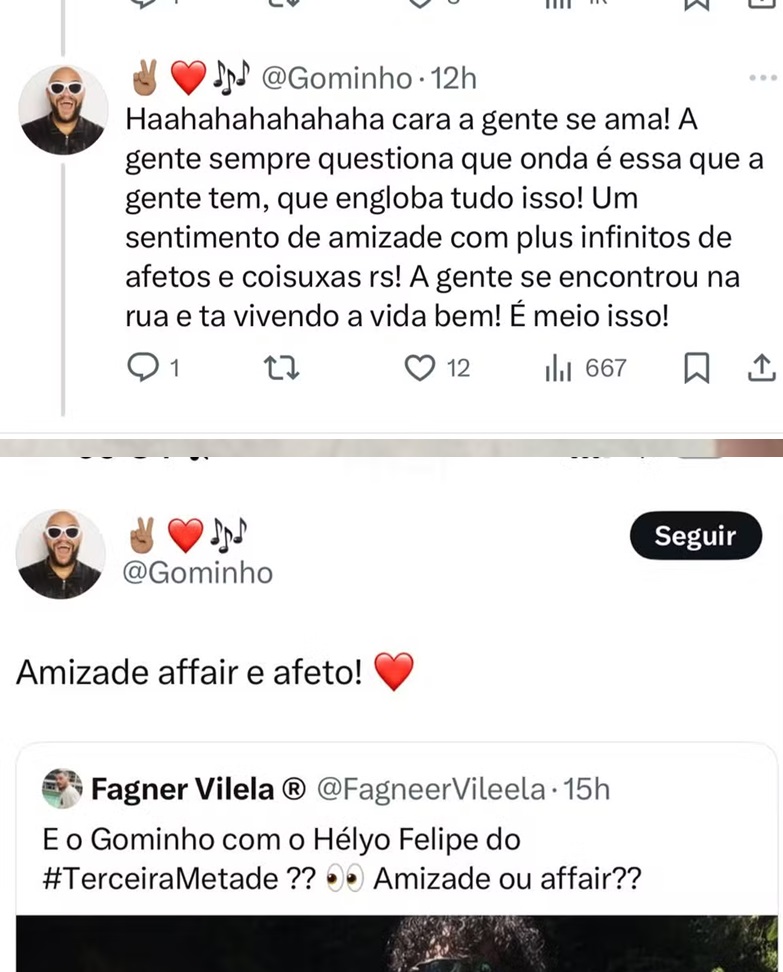 Gominho fala sobre affair na rede social X