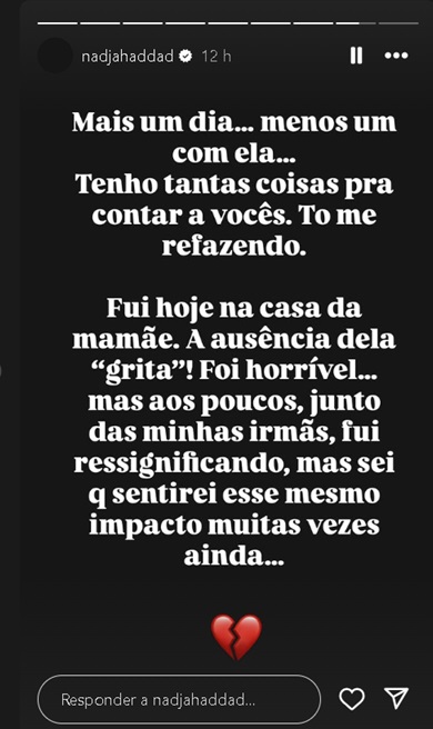 Desabafo de Nadja Haddad no Instagram 
