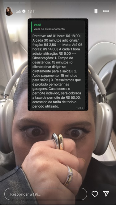 Tati Machado paga valor alto de estacionamento &mdash; Foto: Reprodu&ccedil;&atilde;o/Instagram