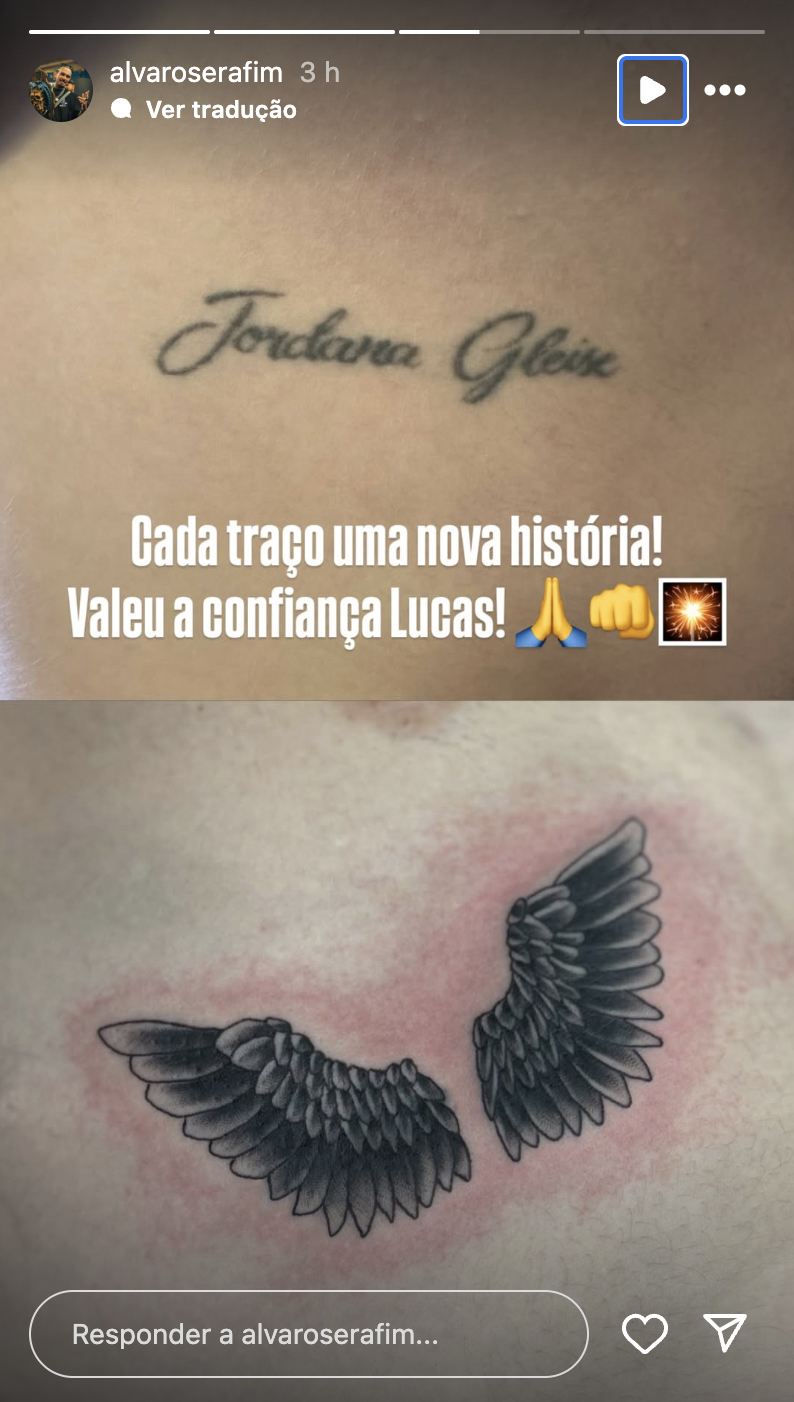 Antes e depois da tatuagem de Lucas Souza