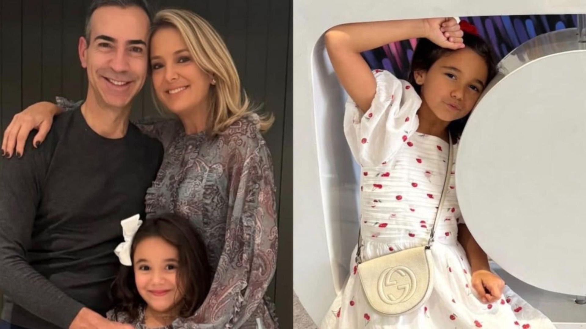 Ticiane Pinheiro leva a filha para visitar César Tralli na Globo
