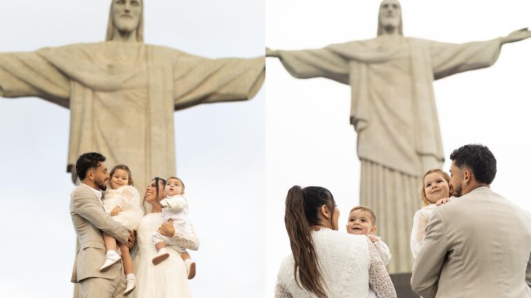 Filhos de Vitoria e Alex Telles são batizados no Cristo Redentor