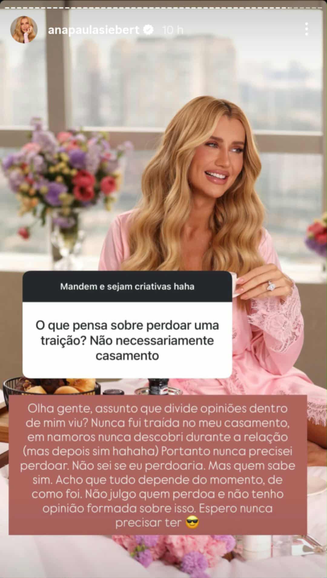 Ana Paula Siebert fala sobre perdoar traição