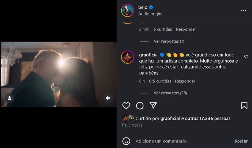Comentário de Gracyanne Barbosa em post de Belo - Foto: Reprodução/Instagram @belo