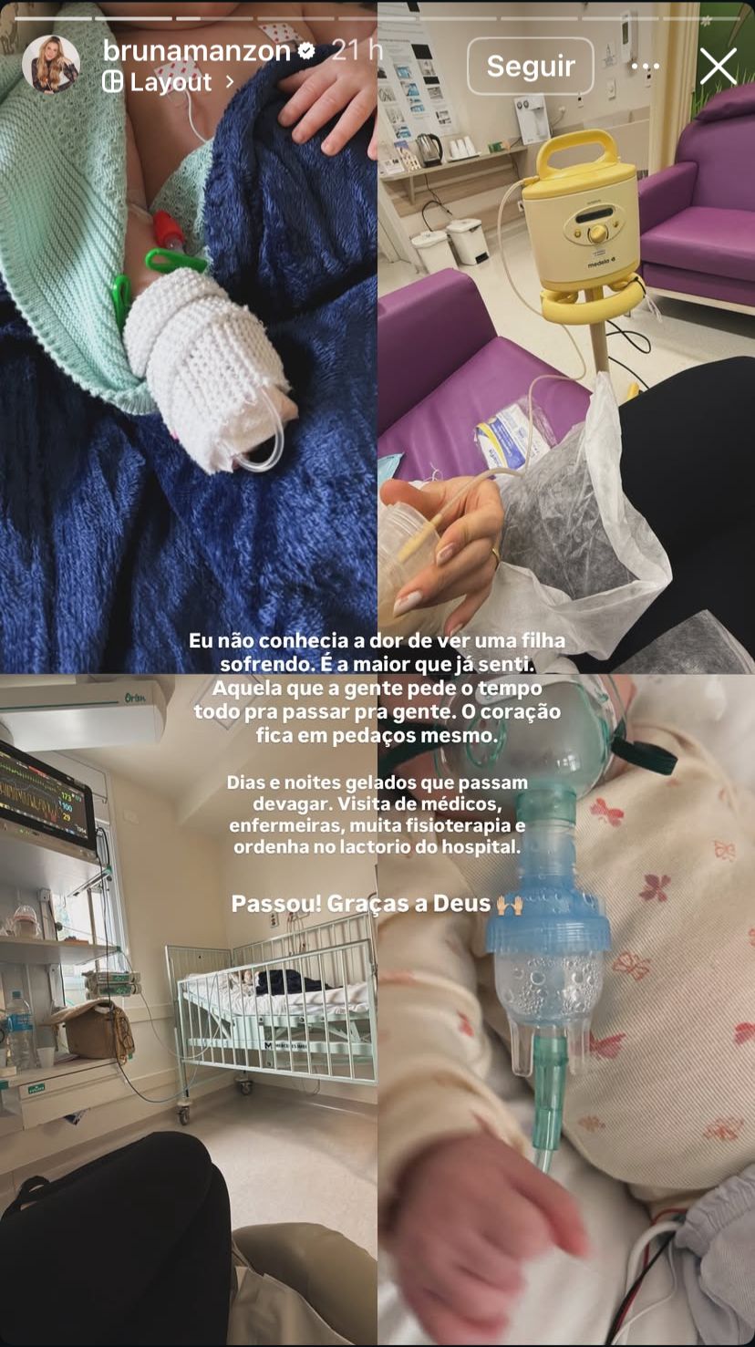 Filha de Bruna Manzon recebe alta - Reprodução/Instagram @brunamanzon